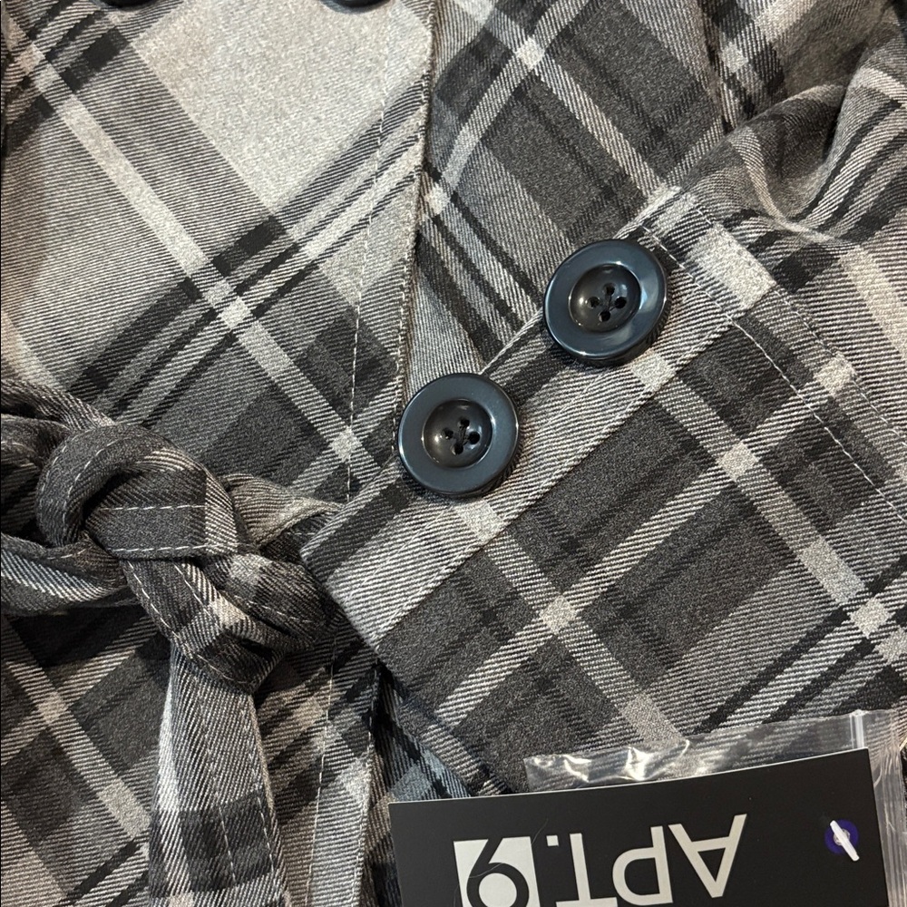 Apt. 9 Women's Checkered Trench Coat - Black and Gray - Picture 3 of 4